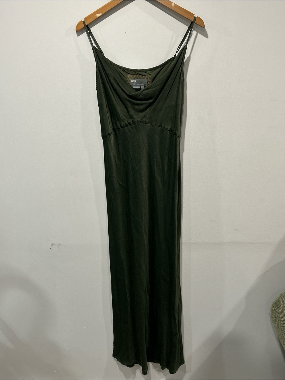 Anthropologie moss green slip dress with cowl neck and adjustable straps